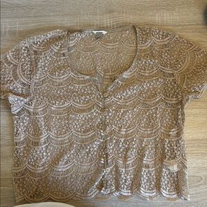 Fossil Tan Cropped Buttoned Blouse